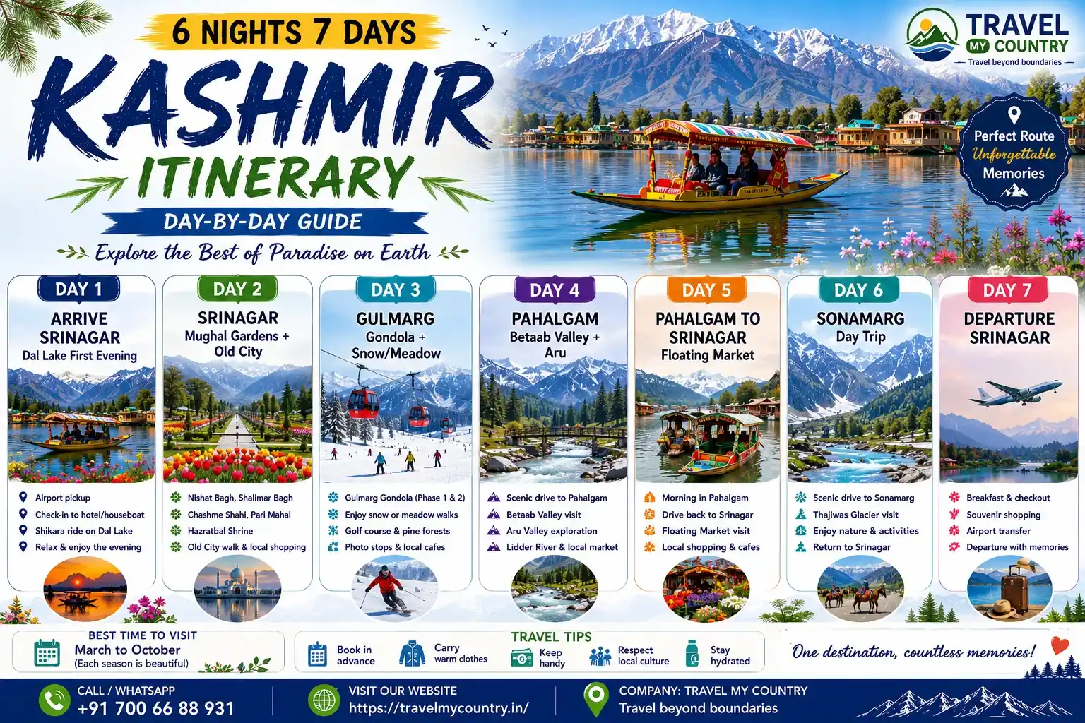 6 Nights 7 Days Kashmir Itinerary, Day-by-Day Guide