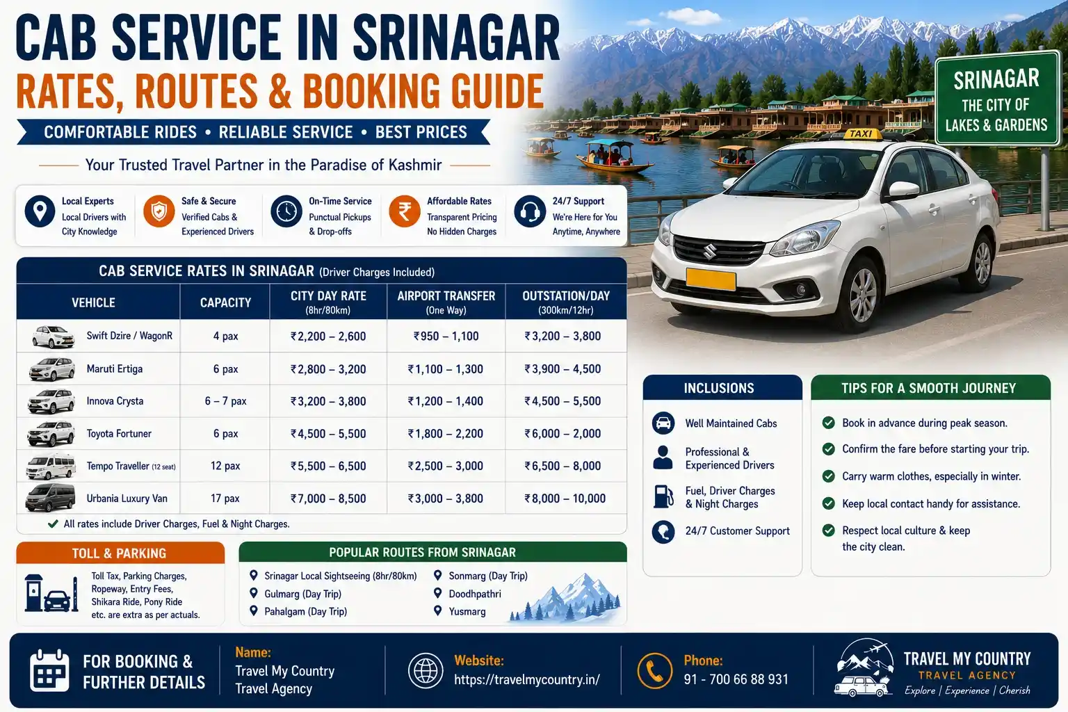 Cab Service in Srinagar | Rates, Routes & Booking Guide