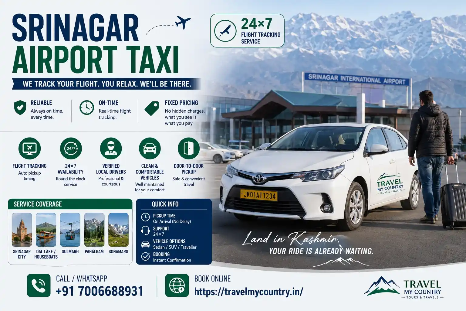 Srinagar Airport Taxi — 24/7 Flight Tracking